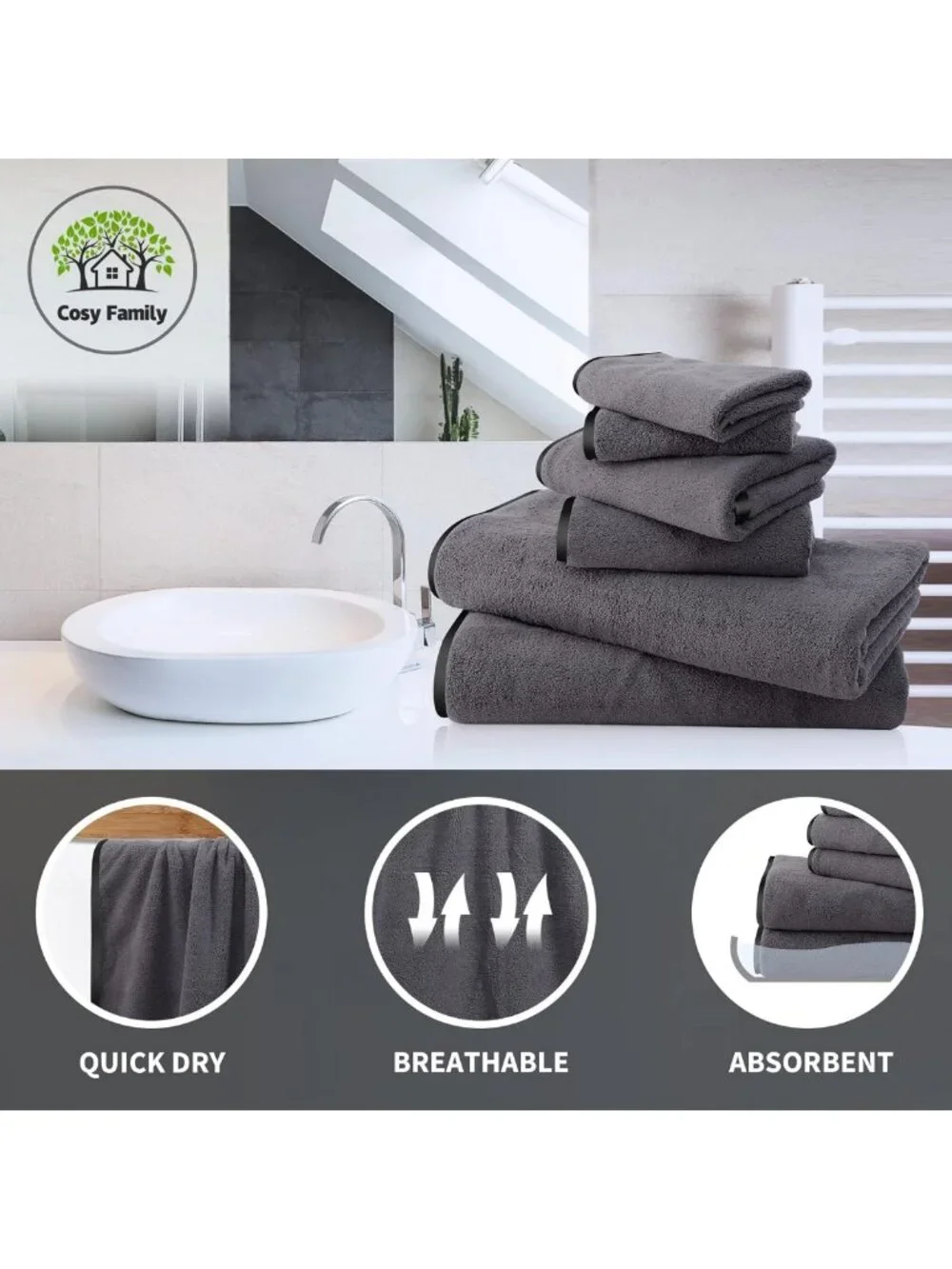 Ultra Soft 8-Piece Microfiber Towel Set - Bath, Hand & Wash Cloths, Highly